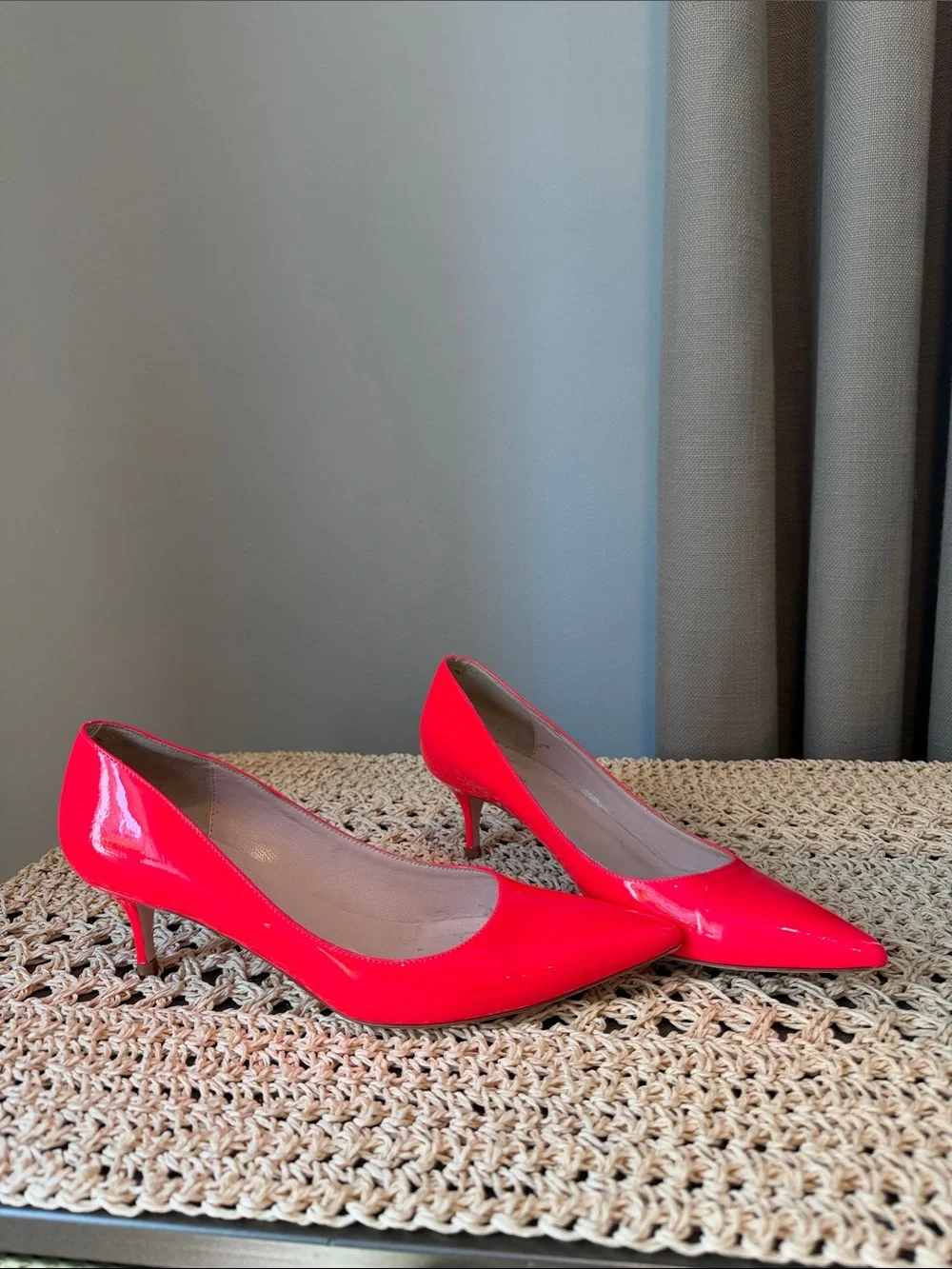 kate spade Neon Pink Patent Pointed-Toe Kitten Heels